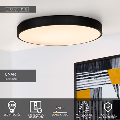 Lucide UNAR - Plafonnier - Ø 49,5 cm - LED 3 StepDim - 1x36W 2700K - Noir